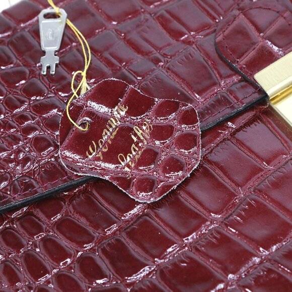 Vintage Croco Grain Leather Briefcase Bag Top-Handle Locking Front Oxblood - Picture 7 of 11
